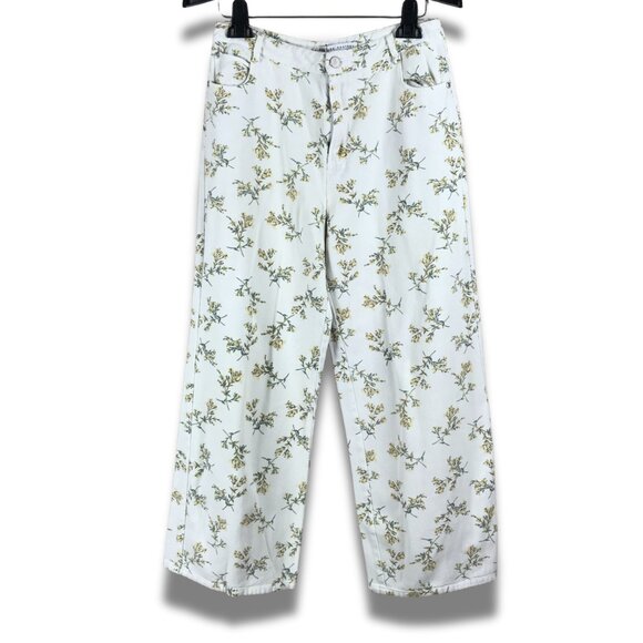 ENGLISH FACTORY Floral Wide Leg White CROP JEANS Size MEDIUM - Picture 3 of 9